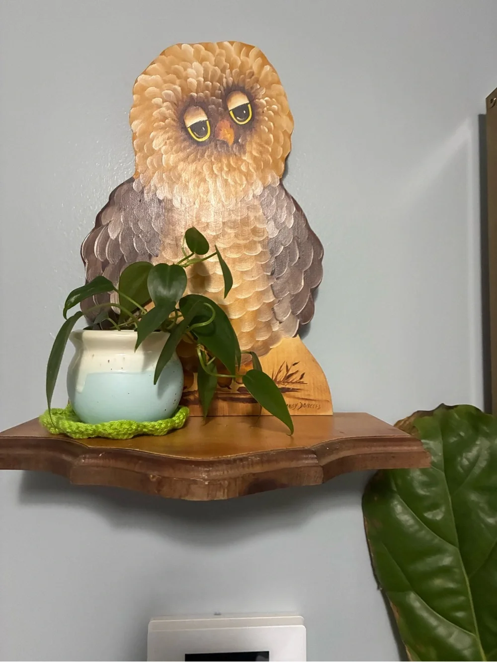 Adorable hand Painted vintage Yellow & Brown Owl Wall shelf/Decor